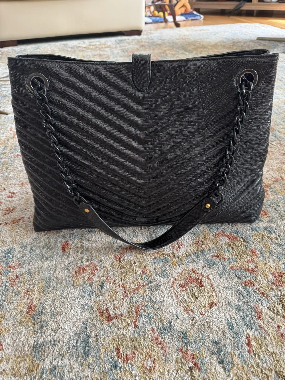 Rebecca Minkoff Black Quilted Tote with Gold Chain Hardware